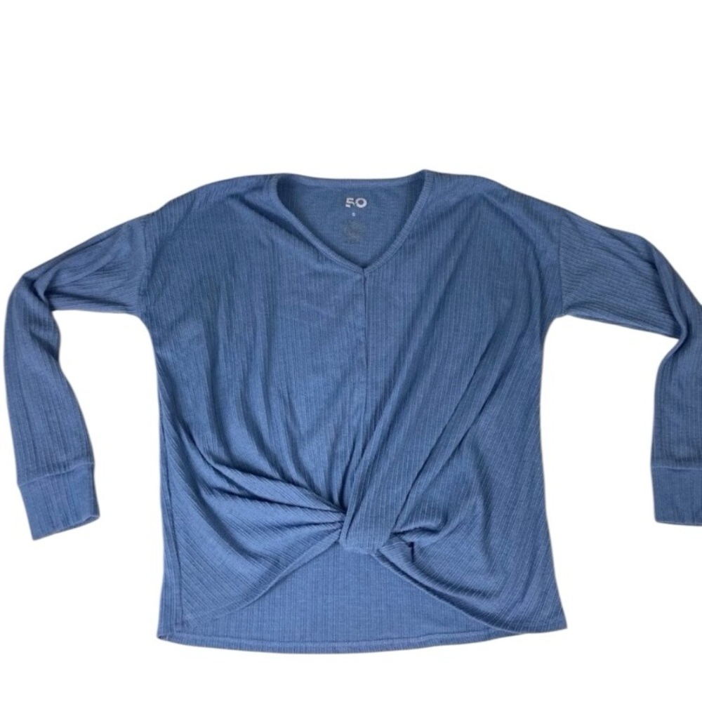 SO Blue Ribbed Long Sleeve Twist Front Top Size Junior Teens Small